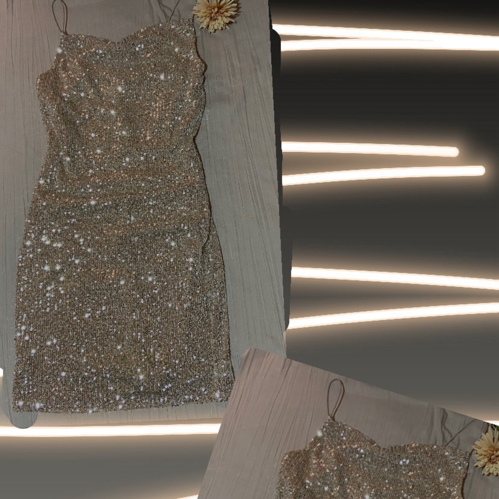 Bailey blue gold sequin cowl neck mini dress
